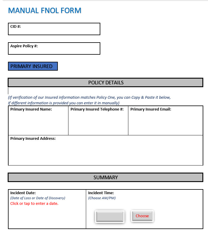 FNOL Manual Form